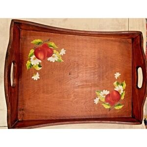 Hand-Painted Wooden‎ Serving Tray Apples Daisies Rustic Cottage 19"